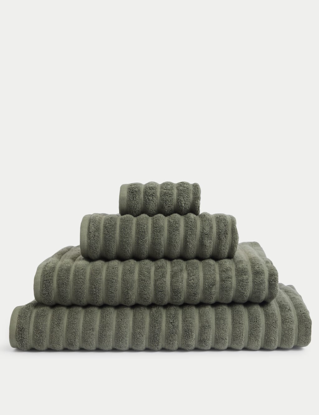 M&S Pure Cotton Super Plush Ribbed Bath Towel Forest Green