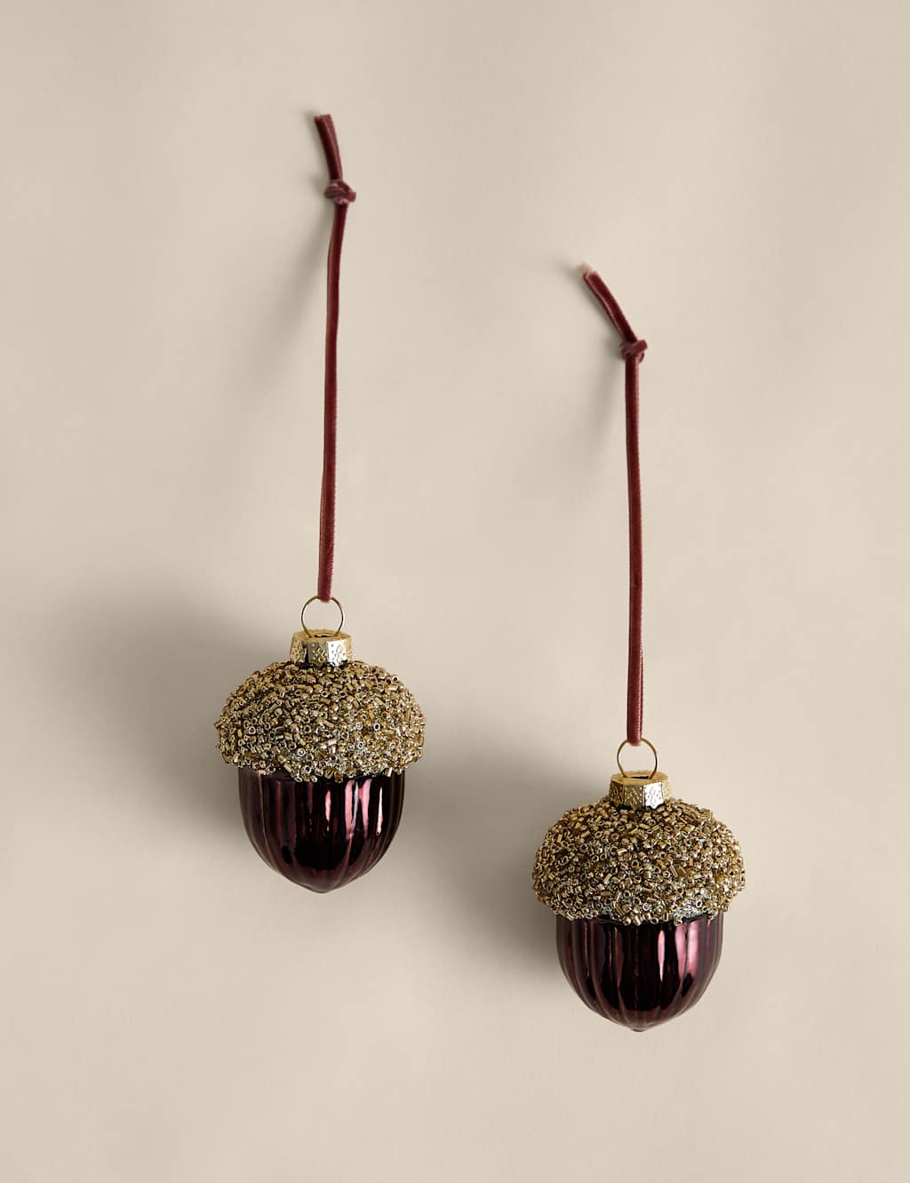 M&S 2 Pack Glass Beaded Acorn Baubles - Gold
