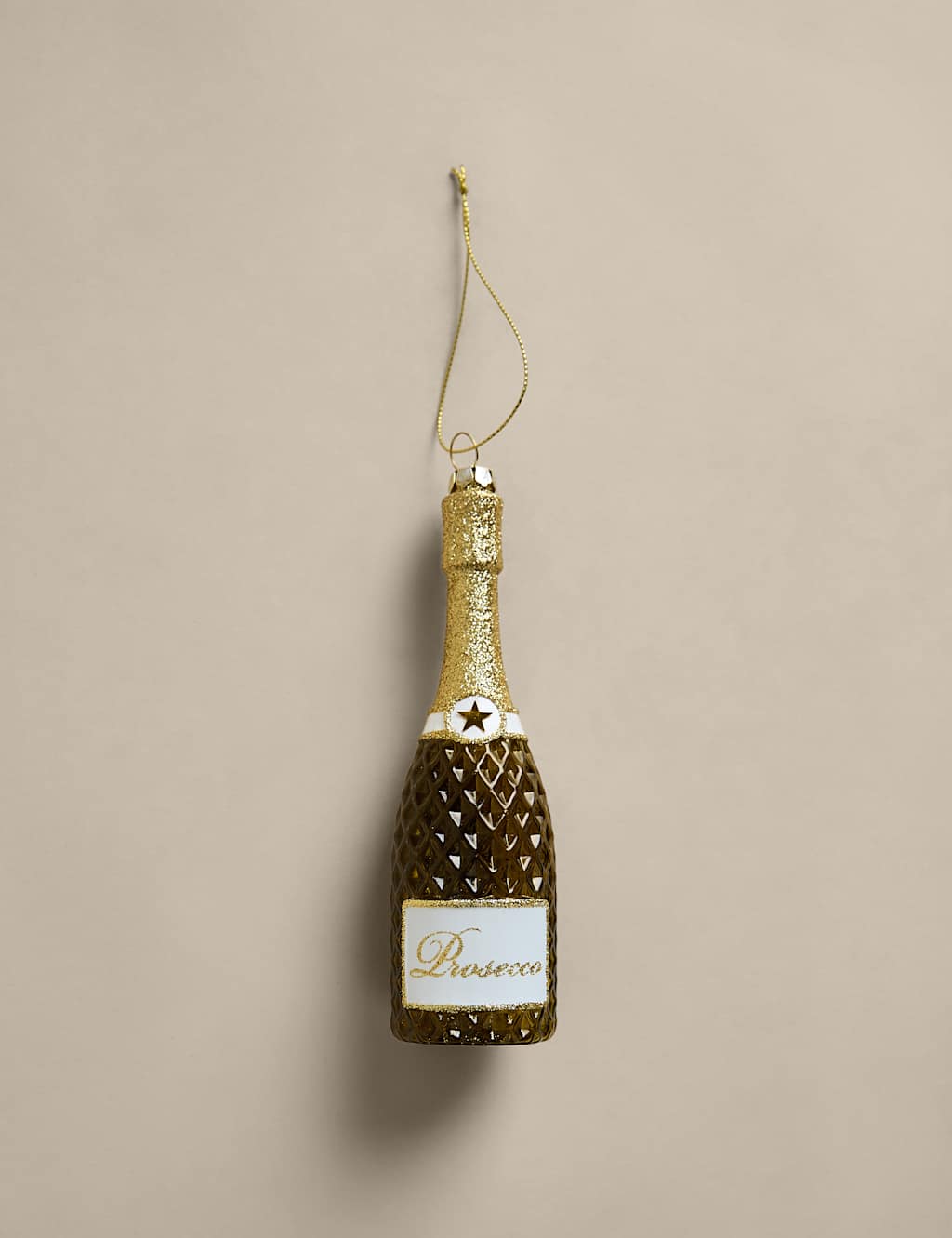 M&S Glass Hanging Prosecco Bottle Tree Decoration - Green Mix