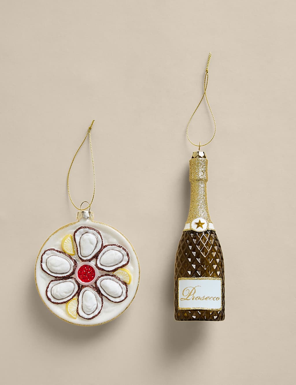 M&S 2 Pack Glitter Glass Oysters and Champagne Decoration - Multi