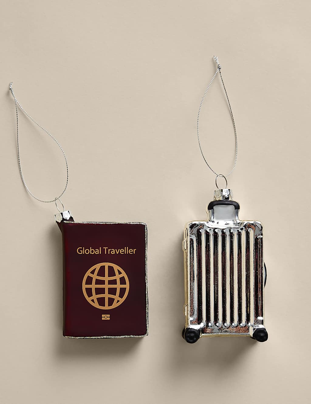 M&S 2 Pack Glass Hanging Travel Tree Decorations - Multi