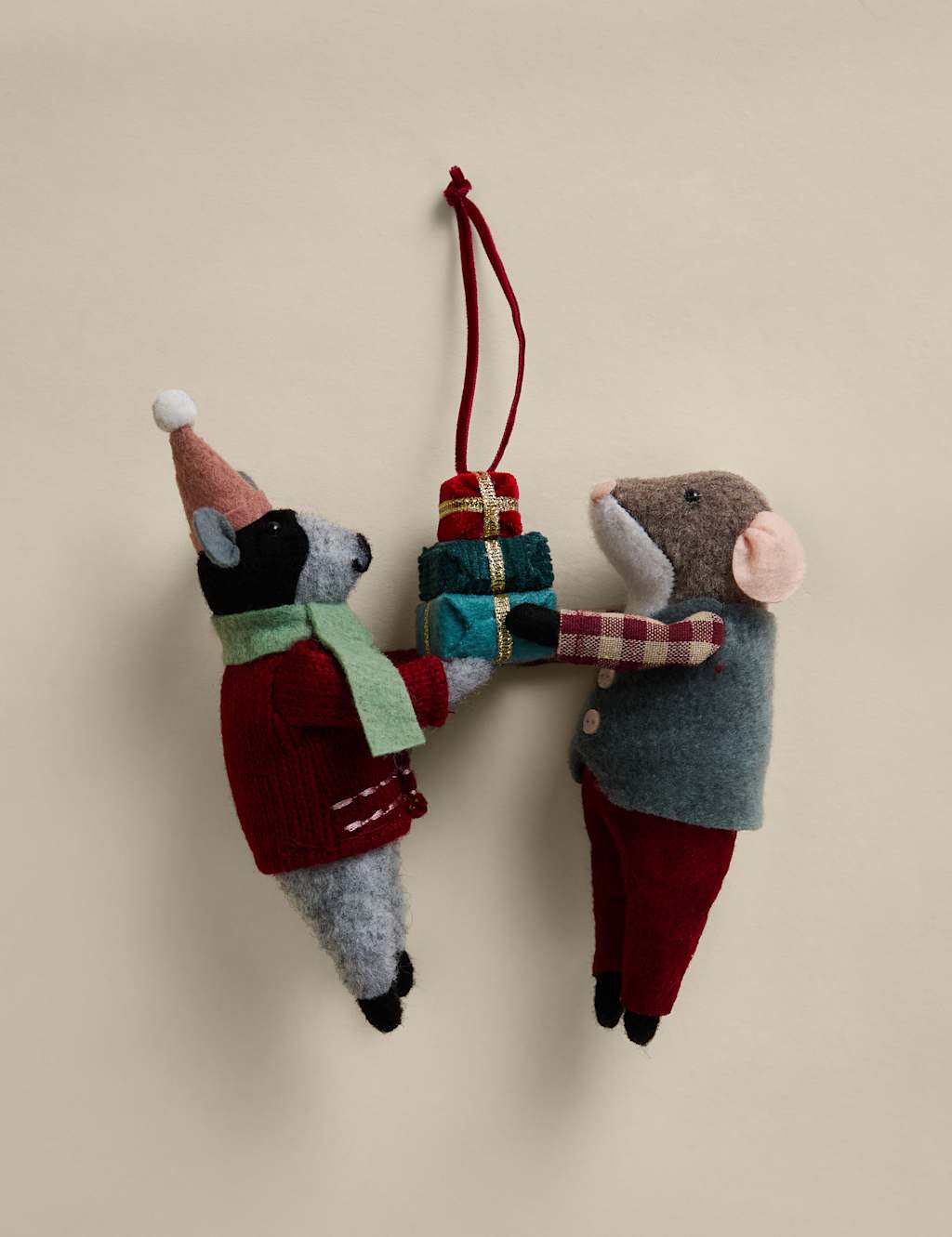 M&S Felt Mice Duo Presents Hanging Decorations - Multi