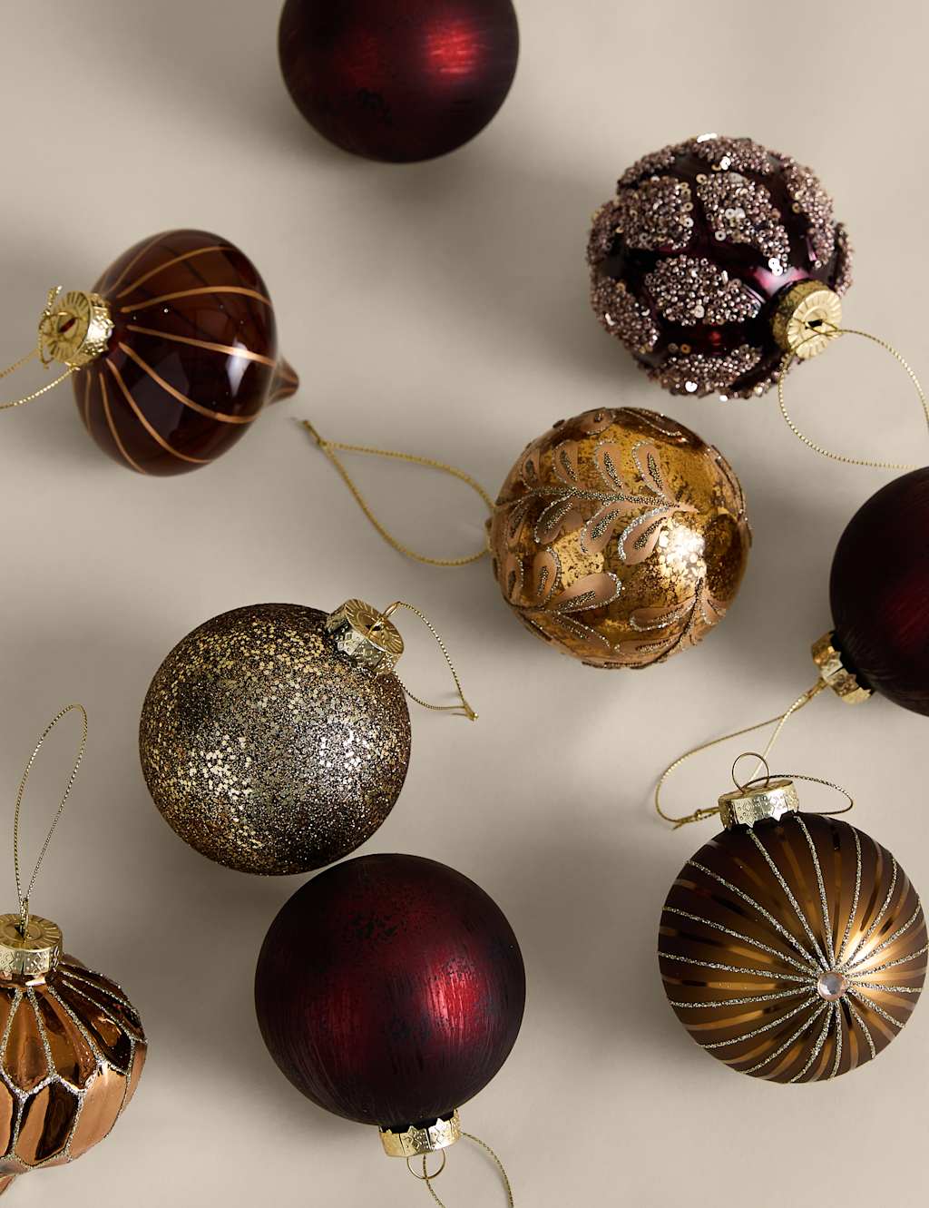 M&S 9 Pack Glass Mixed Finish Baubles - Multi