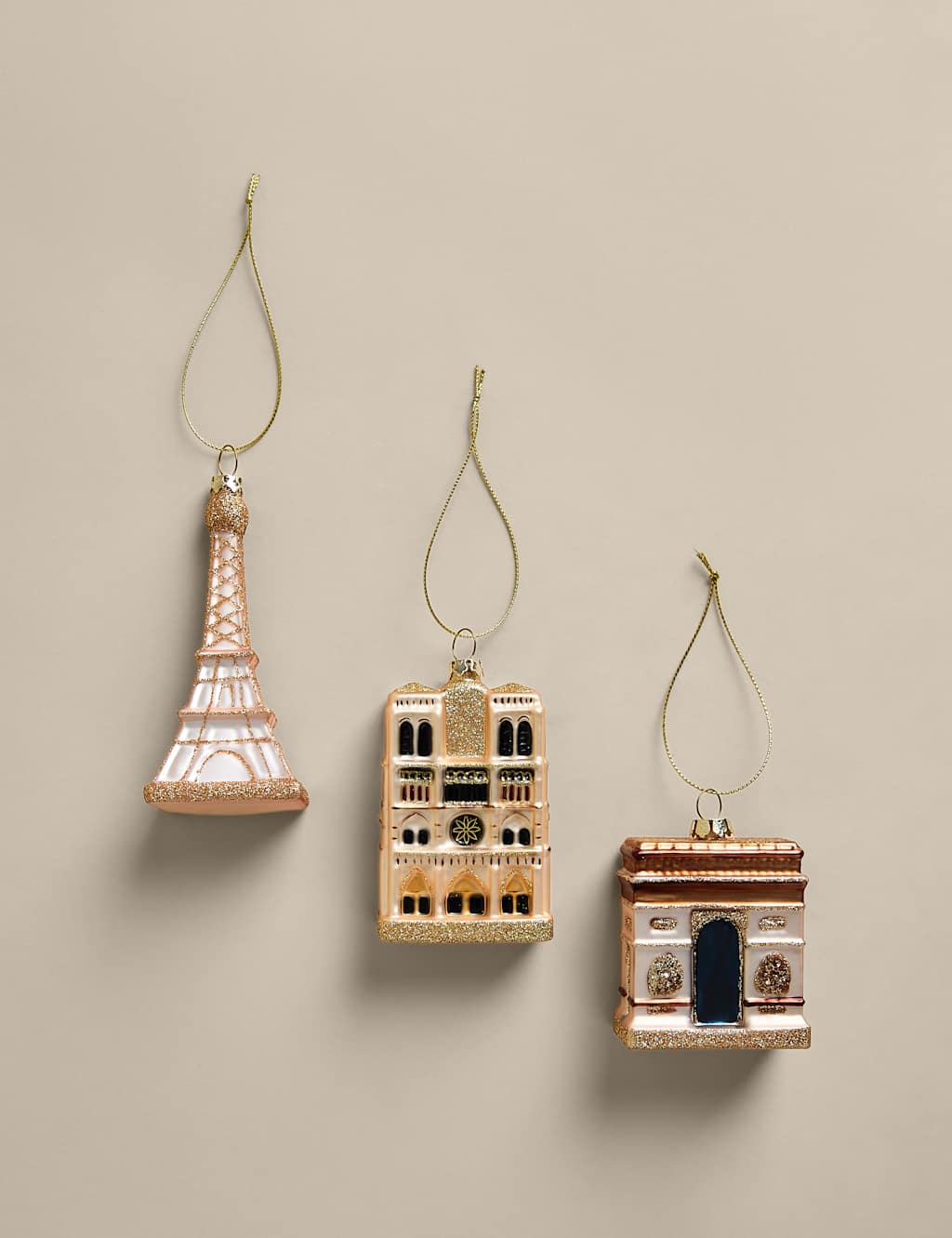 M&S 3 Pack Glass Hanging Paris Tree Decorations - Multi