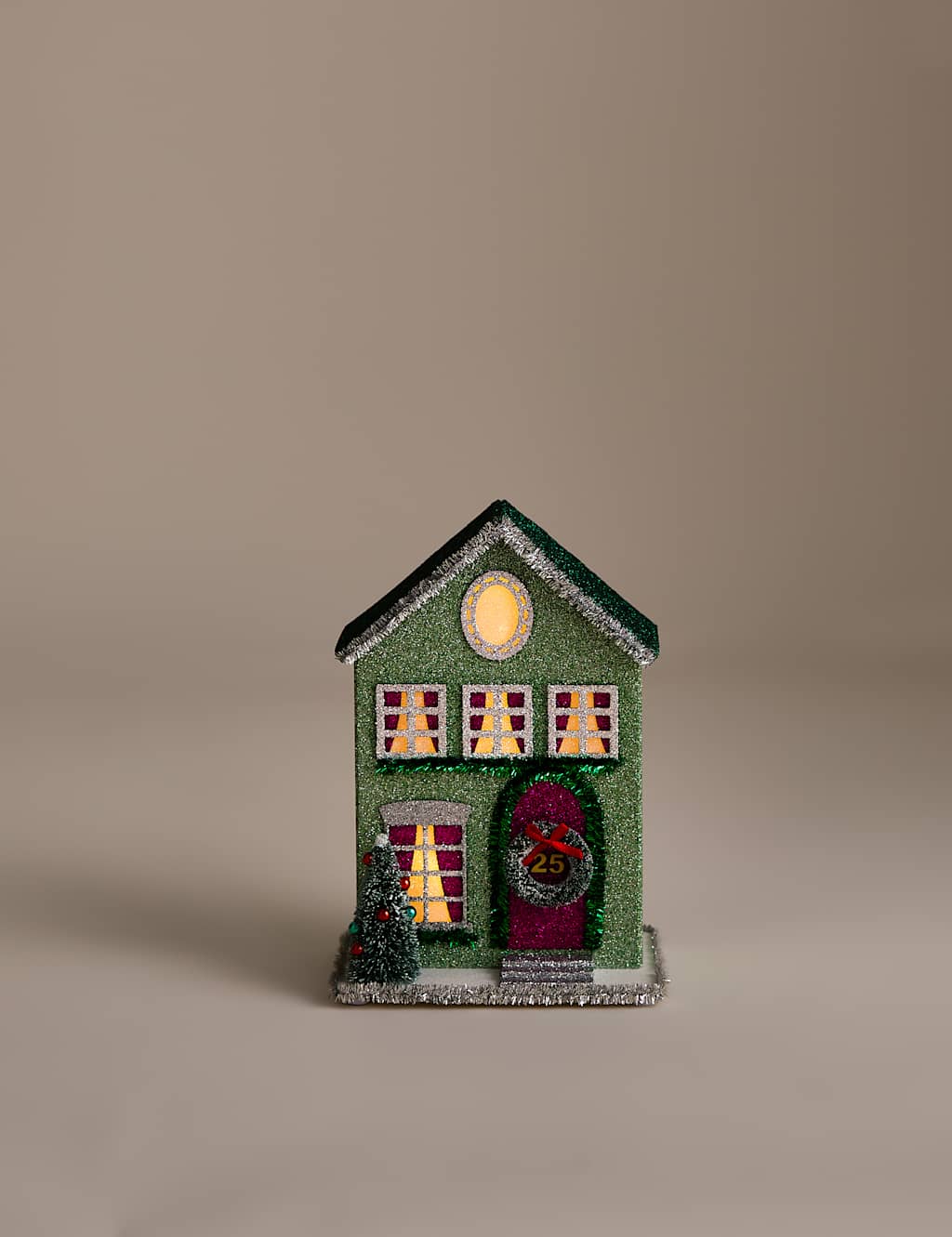 M&S Multicoloured Paper Glitter Light Up House - Green Mix