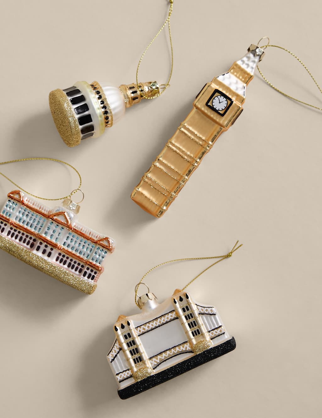 M&S 4pk Glitter Glass London Hanging Decorations Multi