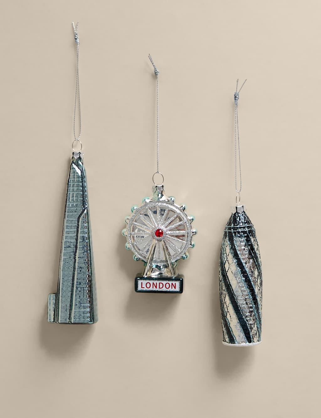 M&S 3pk Glass London Icon Hanging Decorations Multi