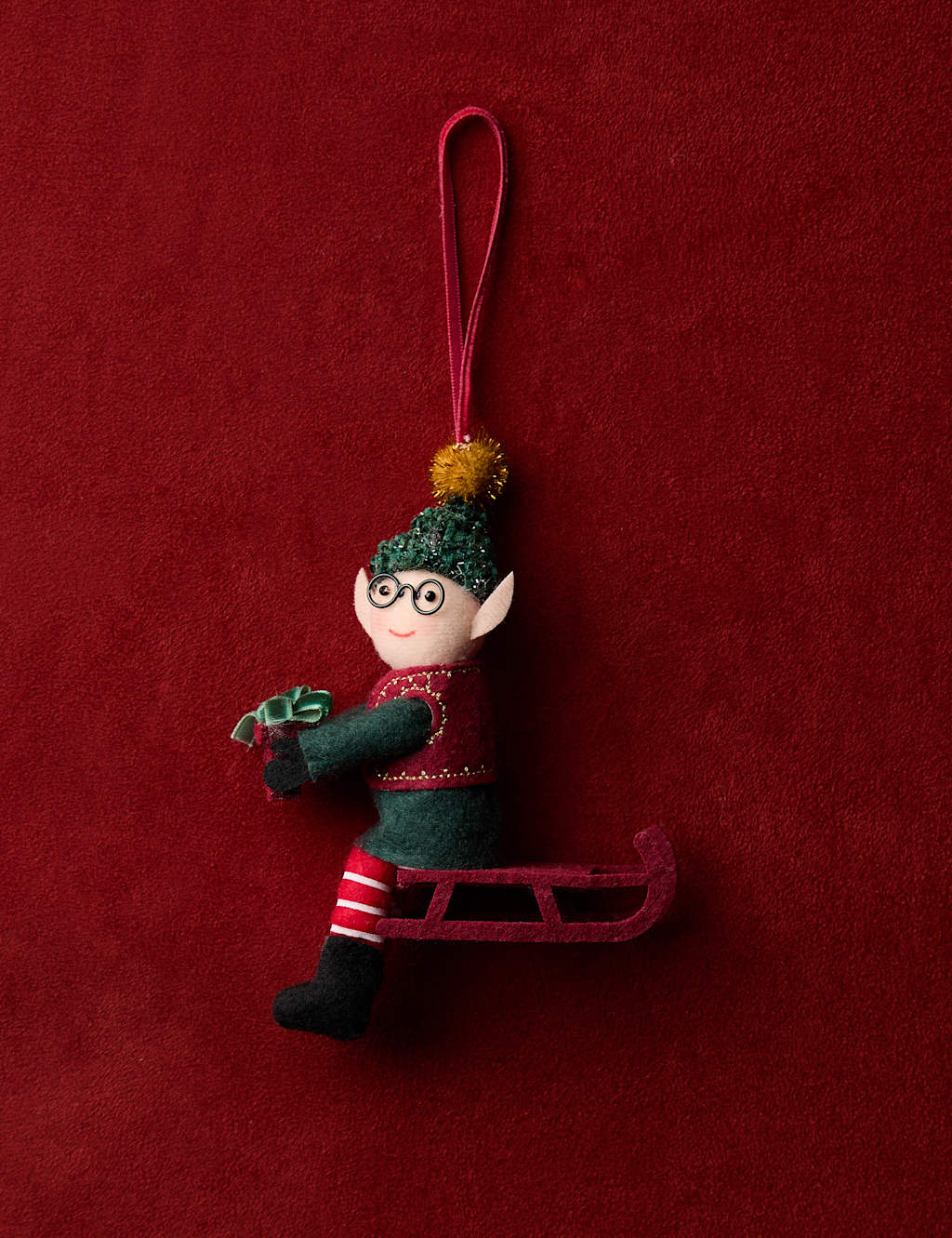 M&S Felt Hanging Elf Decoration Red Mix