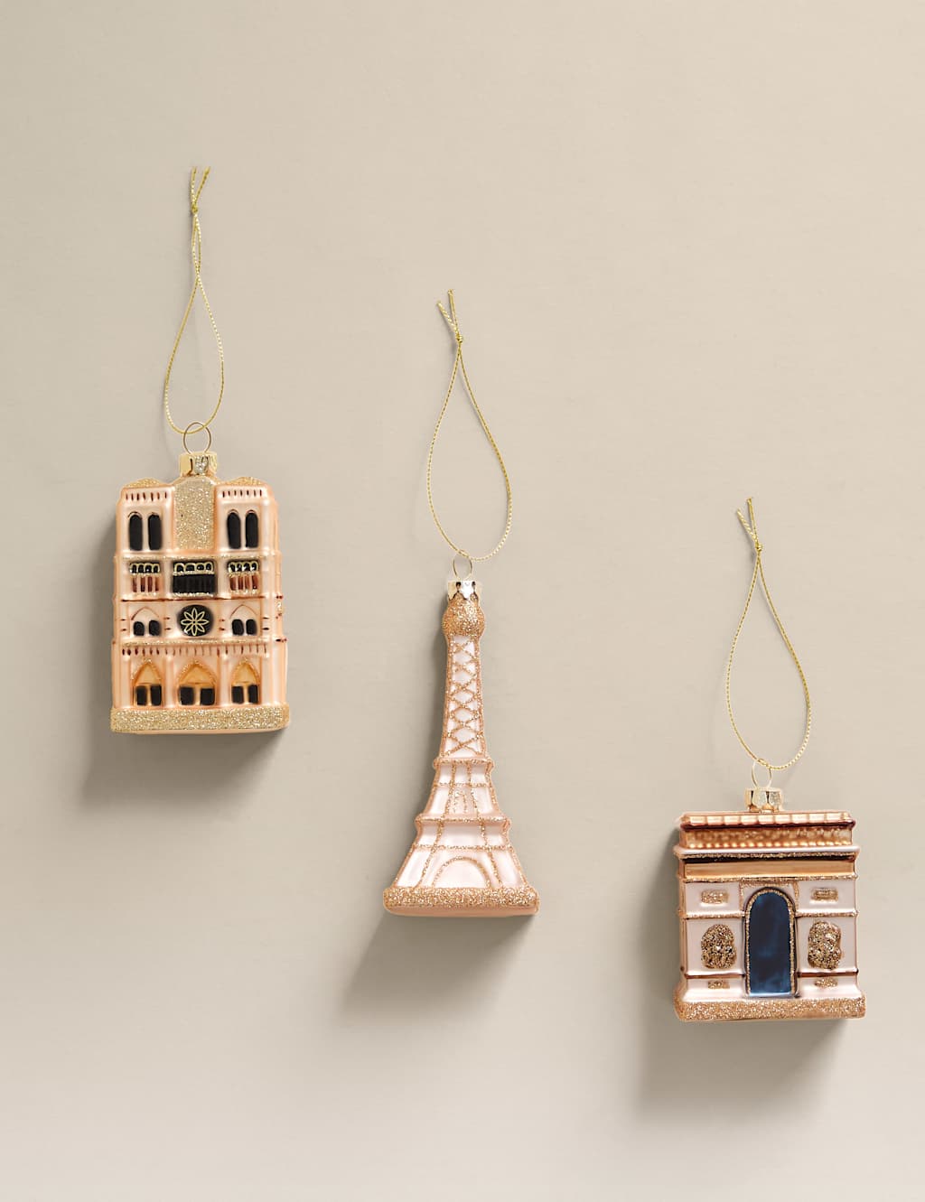 M&S 3pk Glass Hanging Paris Decorations Multi
