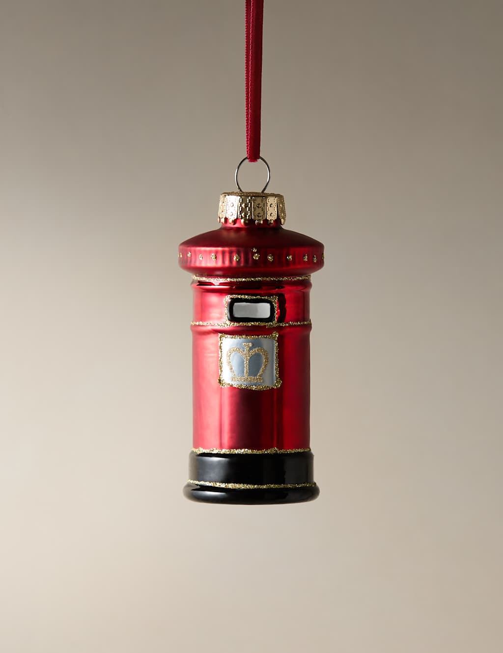 M&S Glass Hanging Post Box Decoration Red Mix