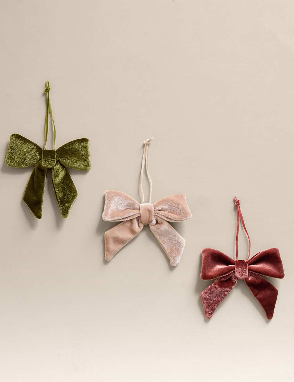 M&S 3pk Velvet Hanging Bow Decorations Multi