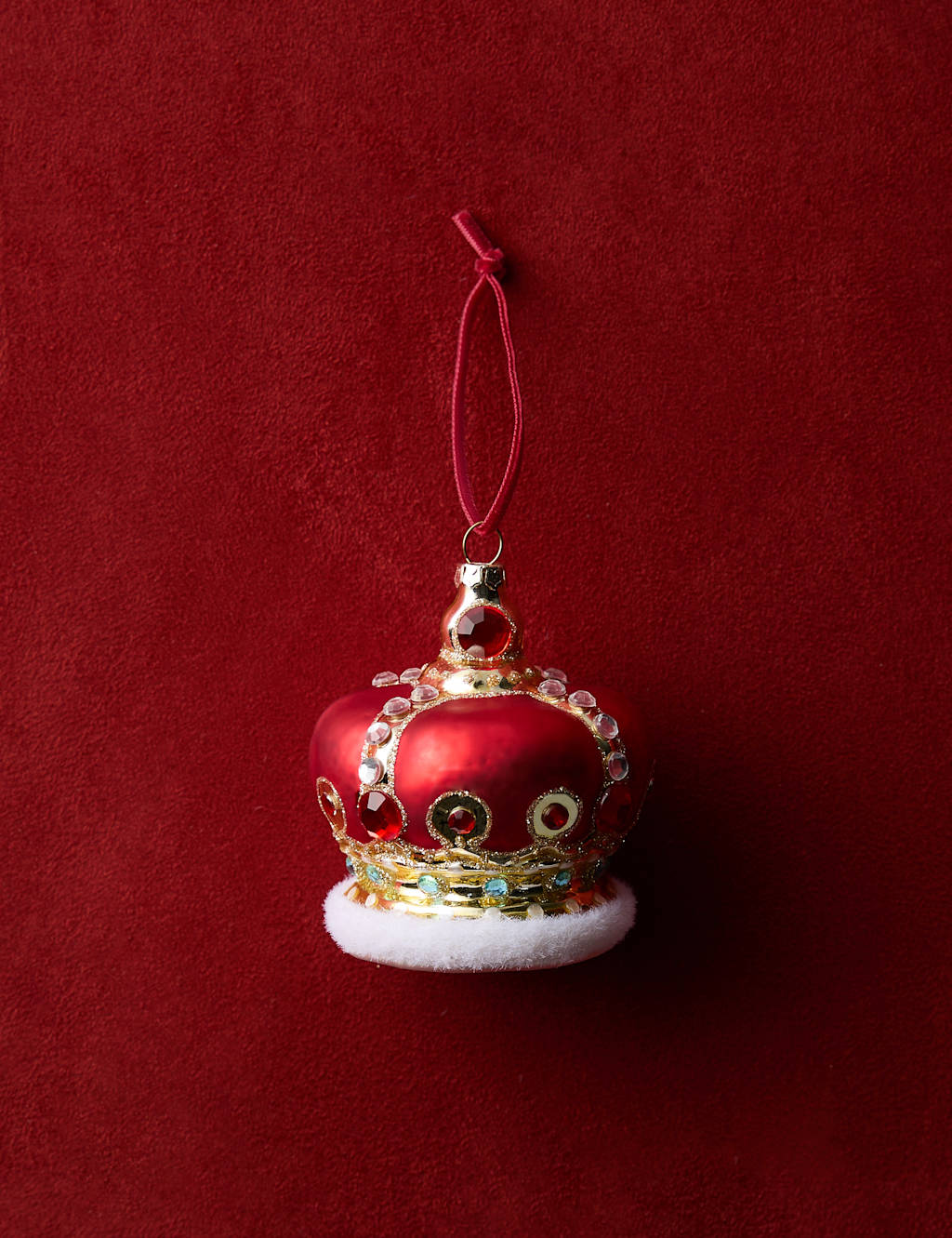 M&S Glass Hanging Crown Decoration Red Mix
