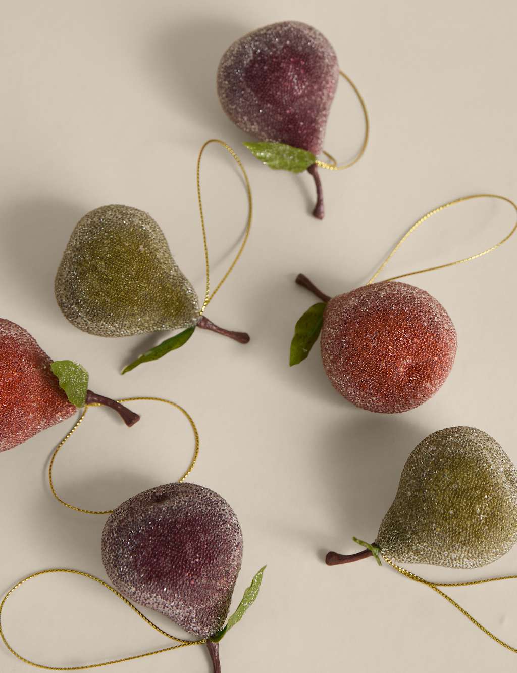 M&S 6pk Hanging Frosted Fruit Decorations Multi