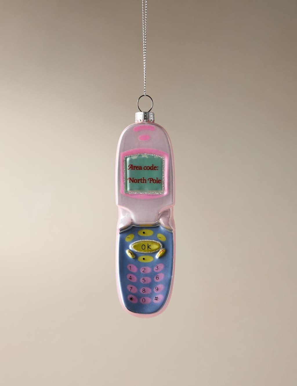 M&S Glass Hanging Flip Phone Decoration Pink