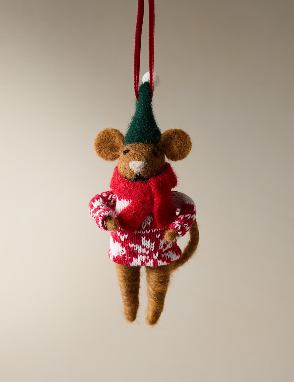 M&S Felt Hanging Mouse Decoration Brown Mix