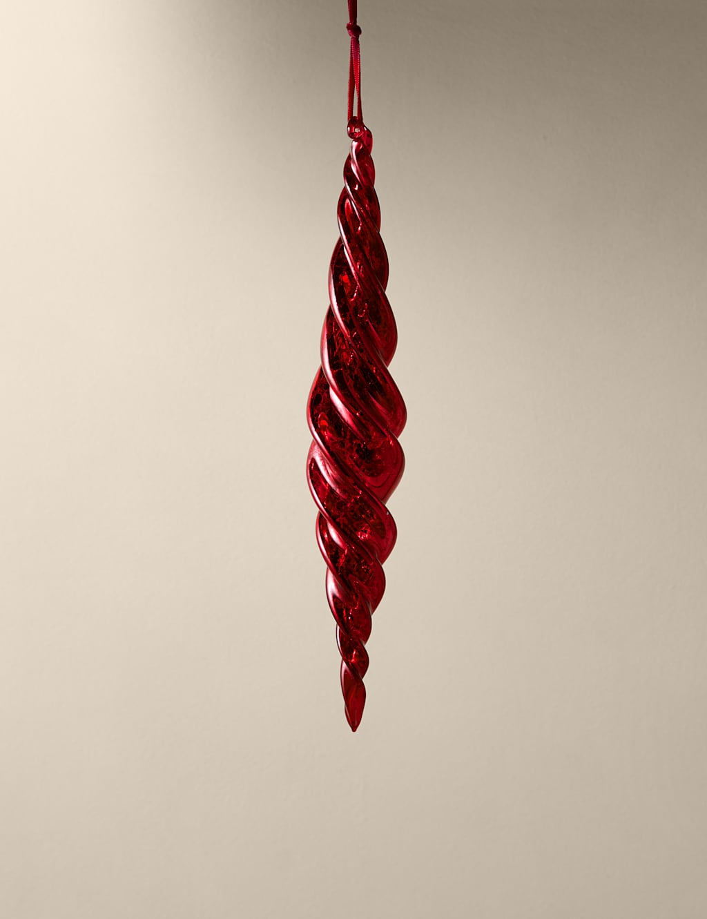 M&S Red Glass Hanging Finial Decoration Red