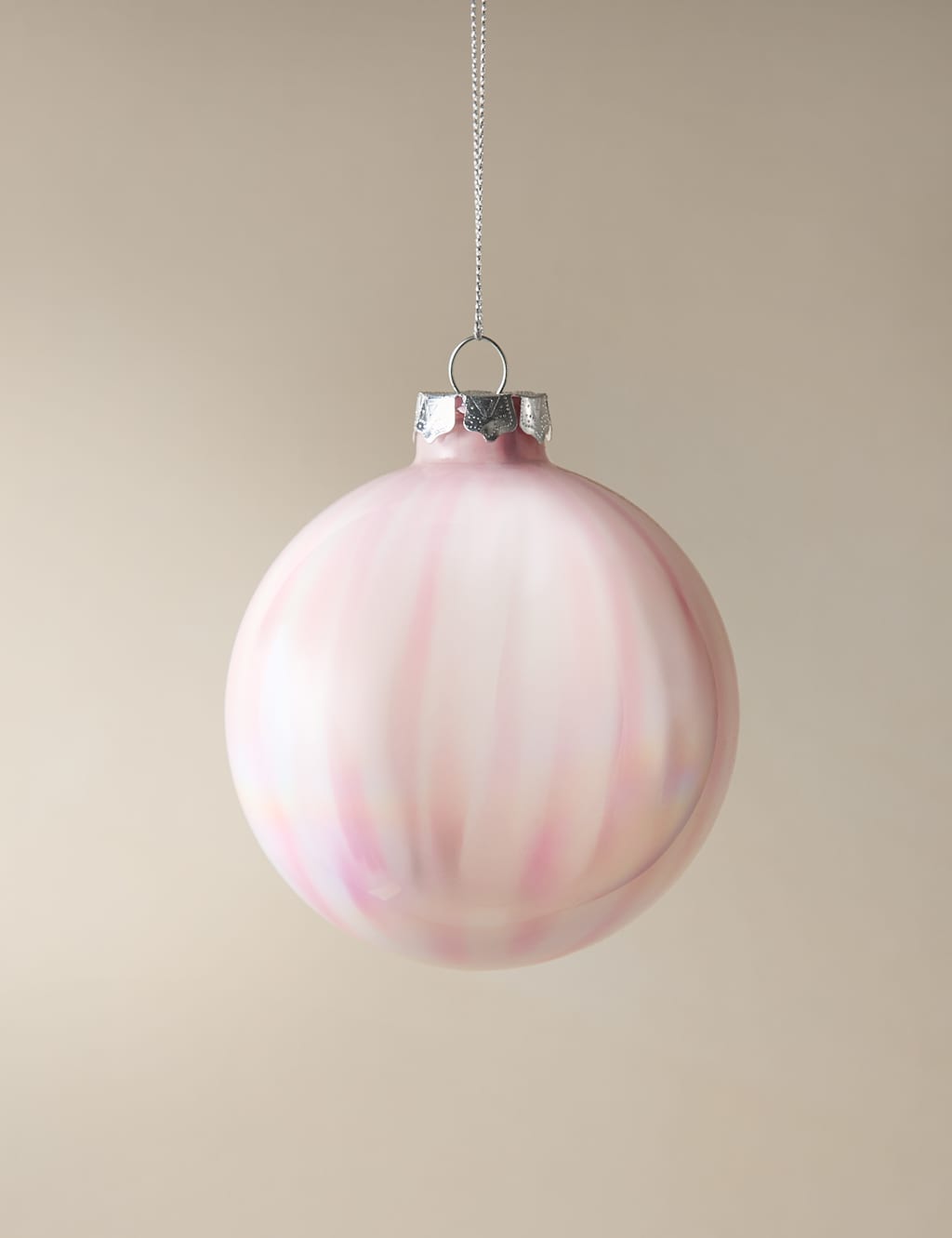 M&S Iridescent Glass Marble Bauble Pink Mix