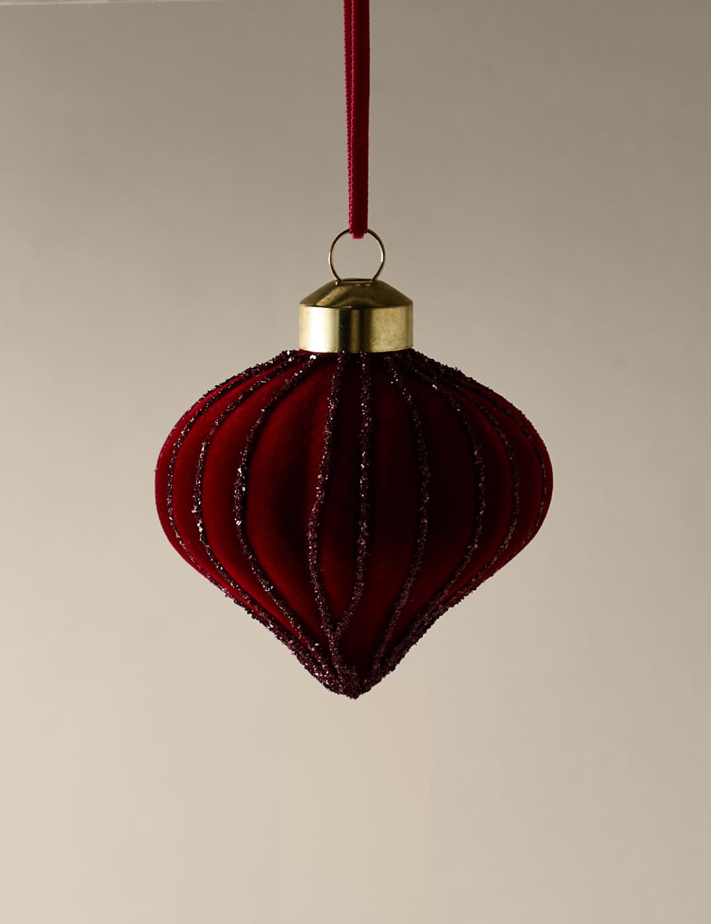 M&S Glass Flocked Hanging Onion Decoration Red Mix