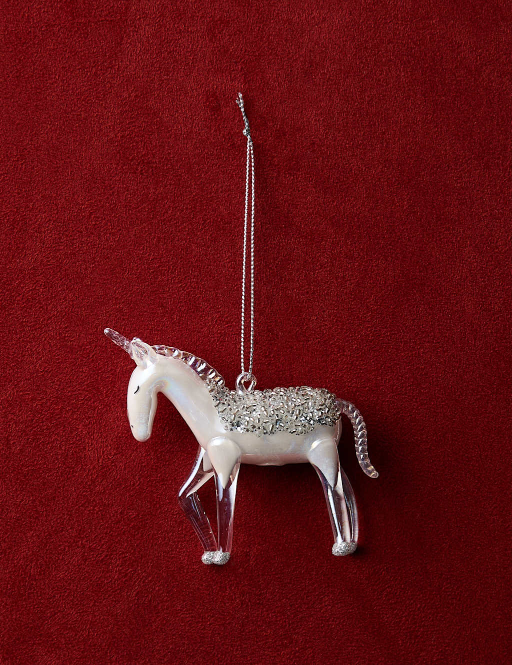 M&S Glass Hanging Unicorn Decoration Silver