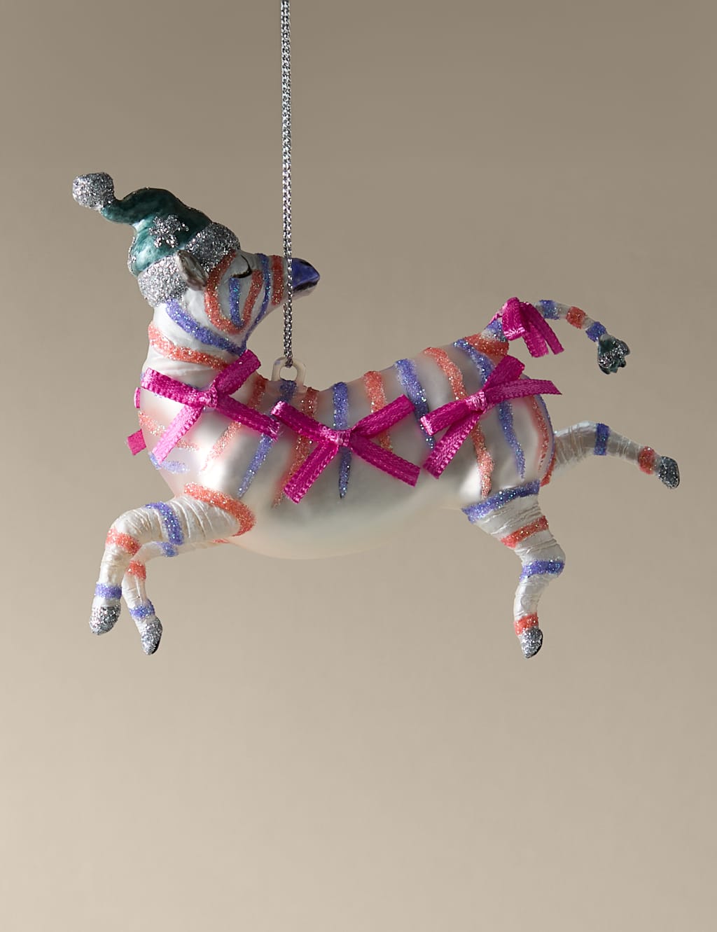 M&S Glass Hanging Party Zebra Decoration Pink Mix