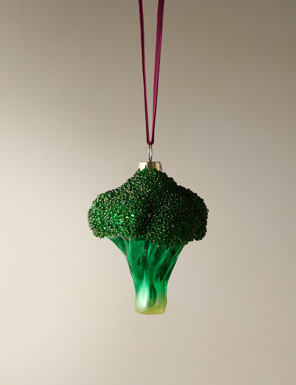 M&S Glass Hanging Broccoli Decoration Green