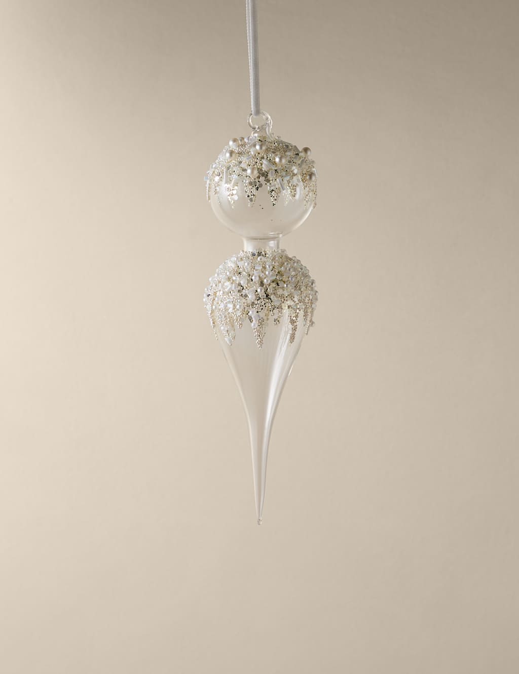 M&S Glass Hanging Embellished Finial Decoration White Mix