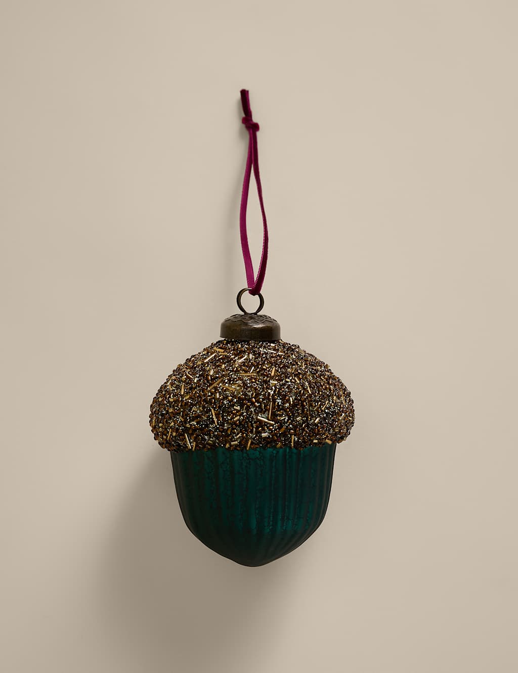 M&S Glass Hanging Embellished Acorn Decoration Green Mix