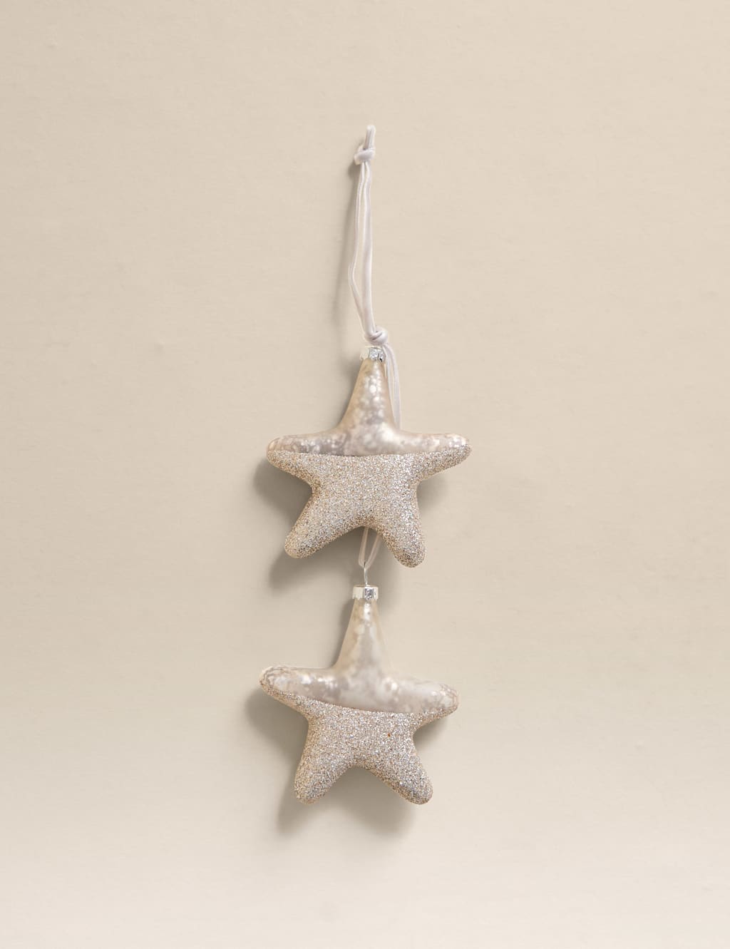 M&S 2 Pack Mercury Glitter Hanging Star Decorations Silver