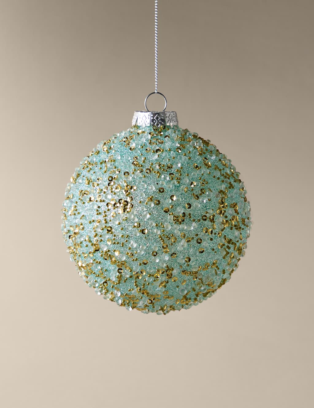 M&S Glass Beaded Celebration Bauble Aqua