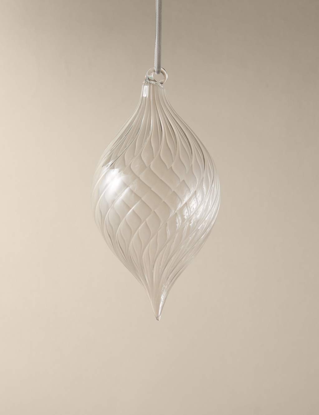 M&S Glass Hanging Ridged Decoration