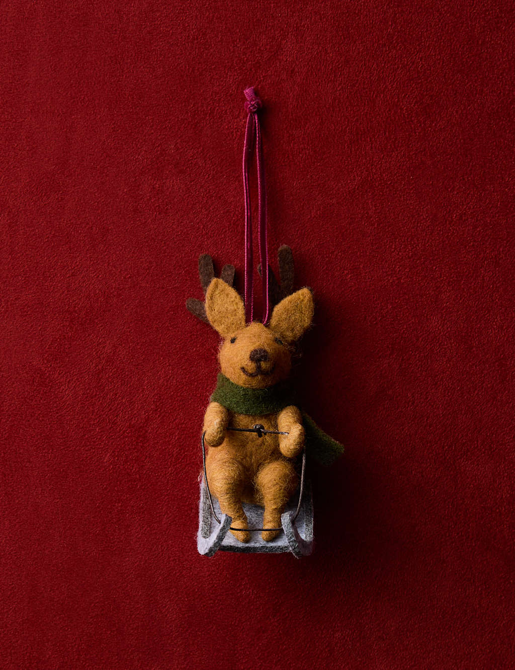M&S Felt Hanging Reindeer Sleigh Decoration Multi