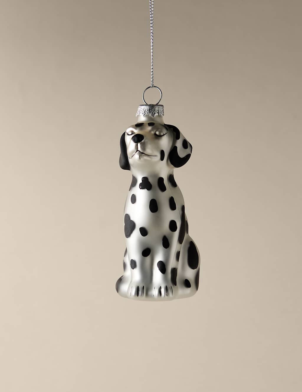 M&S Glass Hanging Dalmatian Decoration White Mix