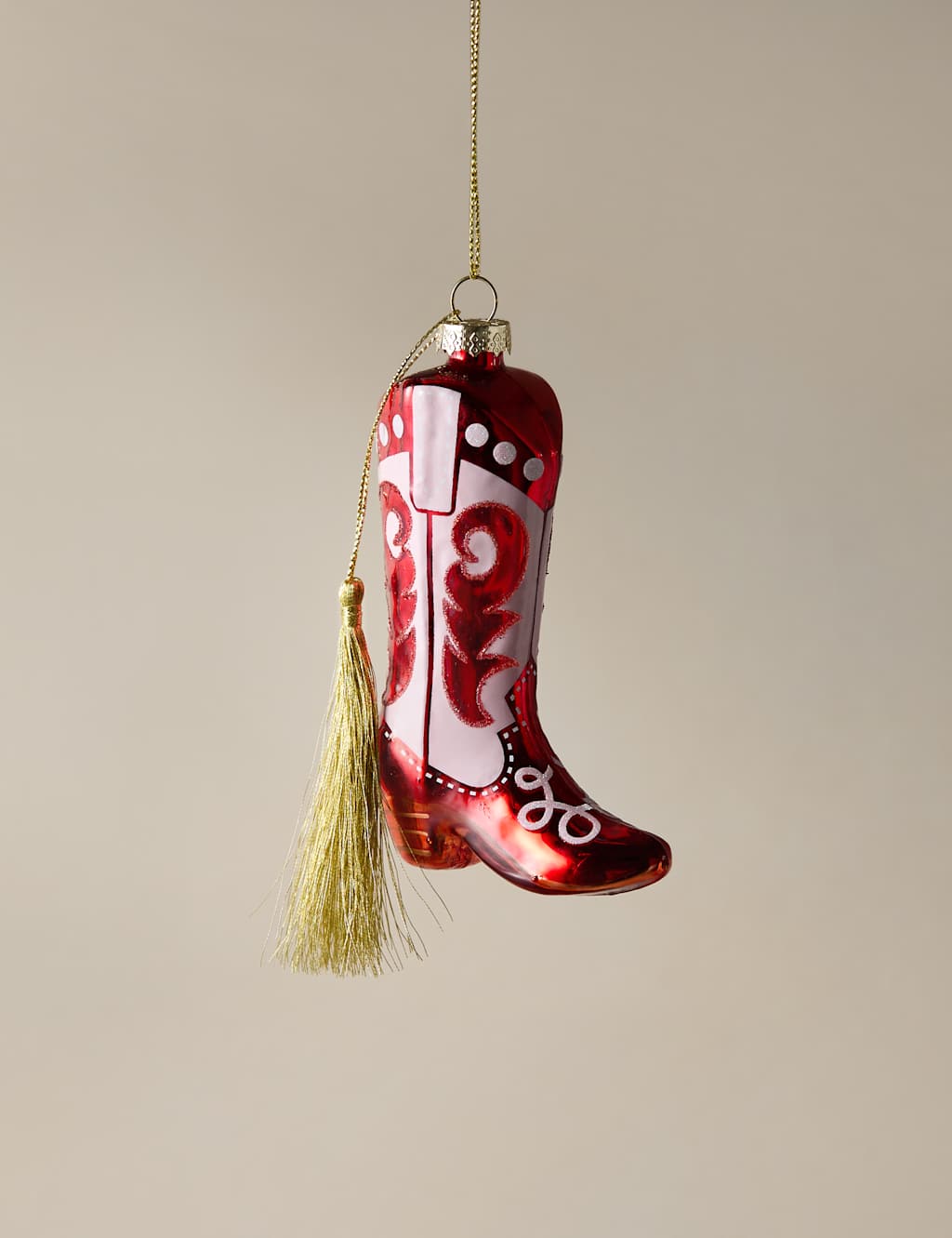 M&S Glass Hanging Cowboy Boot Decoration Pink Mix