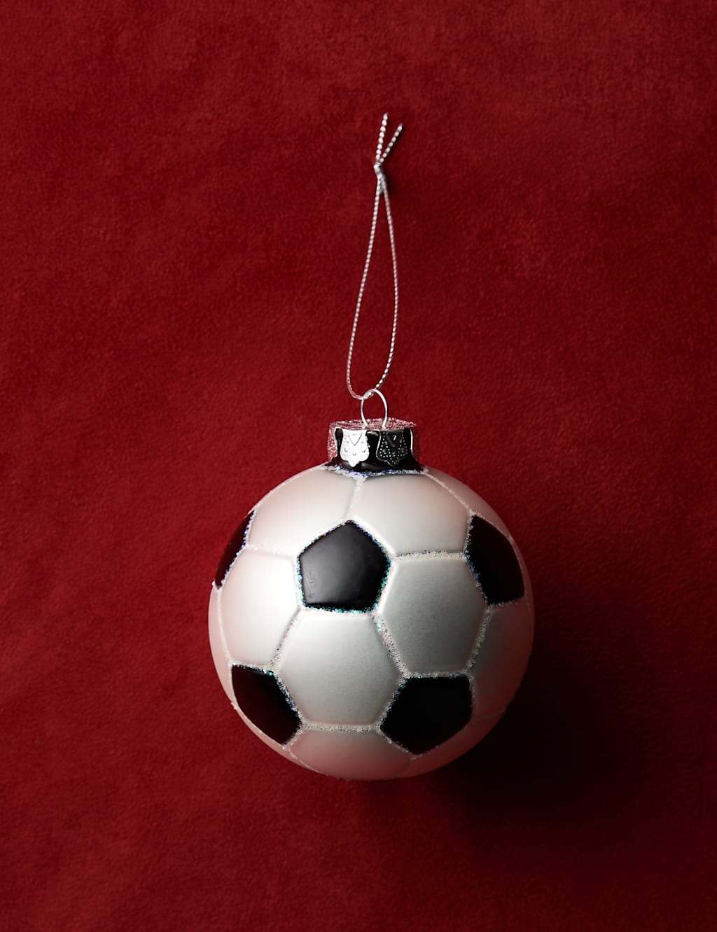M&S Glass Hanging Football Decoration Black Mix