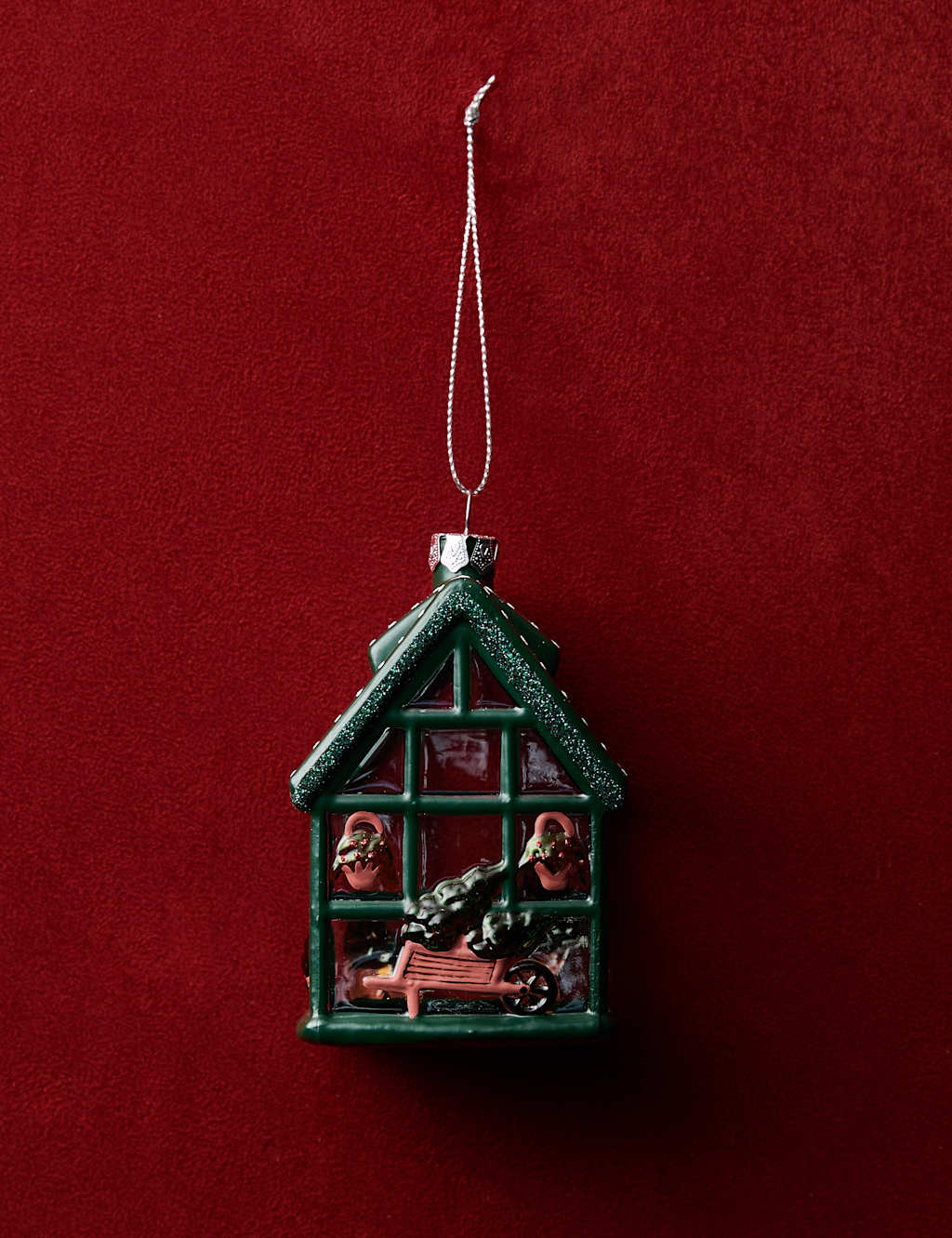 M&S Glass Hanging Greenhouse Decoration Green