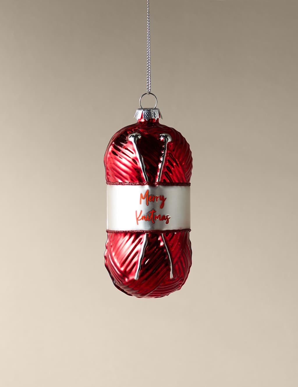 M&S Knitting Glass Hanging Decoration Red