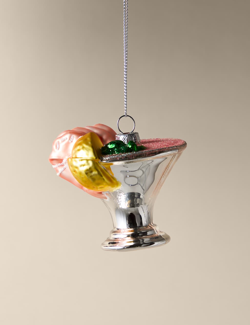 M&S Glass Hanging Prawn Cocktail Decoration Pink Mix