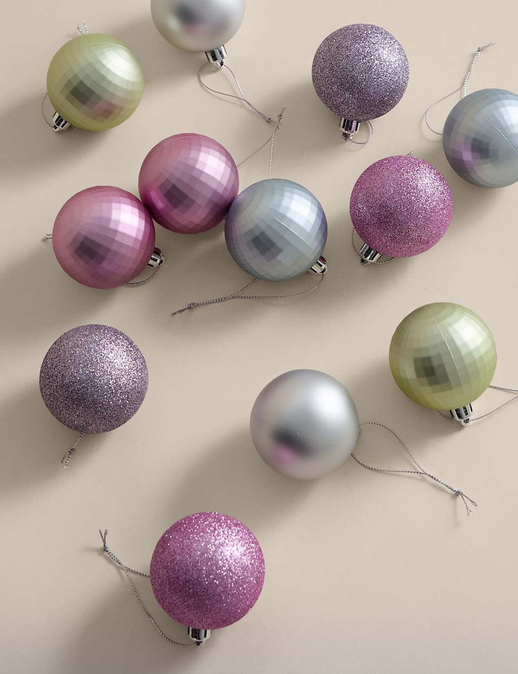 M&S 24pk Multicoloured Shatterproof Baubles Light Pink Mix
