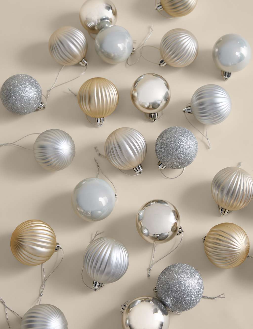M&S 24pk Multicoloured Shatterproof Baubles White