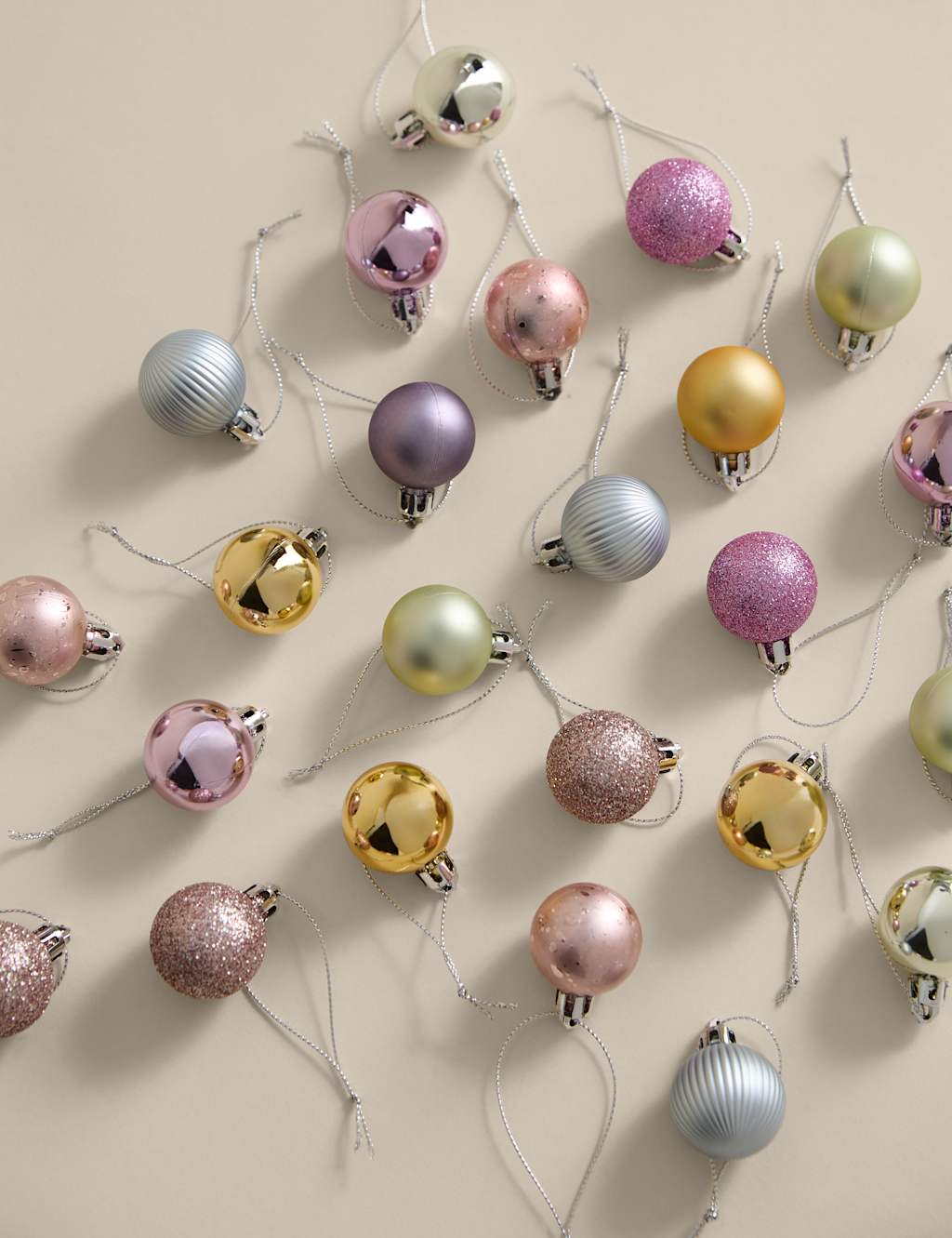 M&S 49pk Mini Shatterproof Baubles Light Pink Mix
