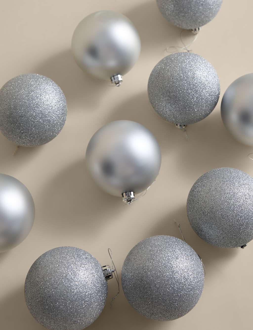M&S 10pk Oversized Shatterproof Baubles Silver