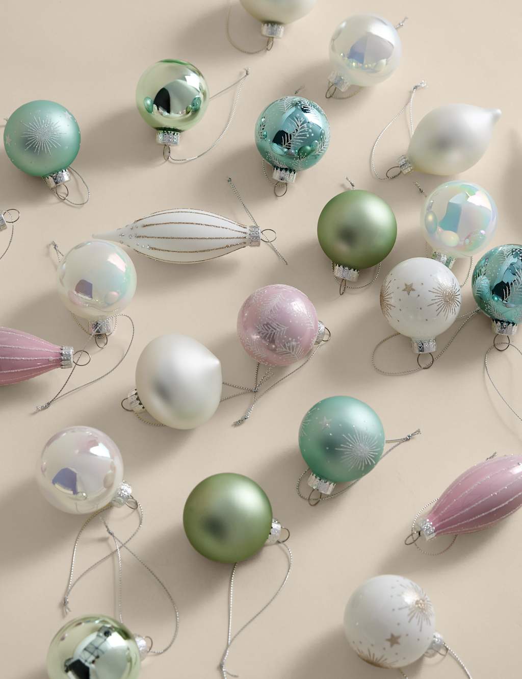 M&S 24pk Decorative Glass Baubles Light Pink Mix