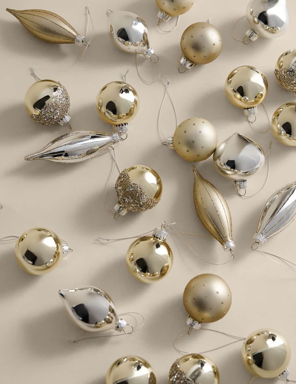 M&S 24pk Decorative Glass Baubles Silver Mix