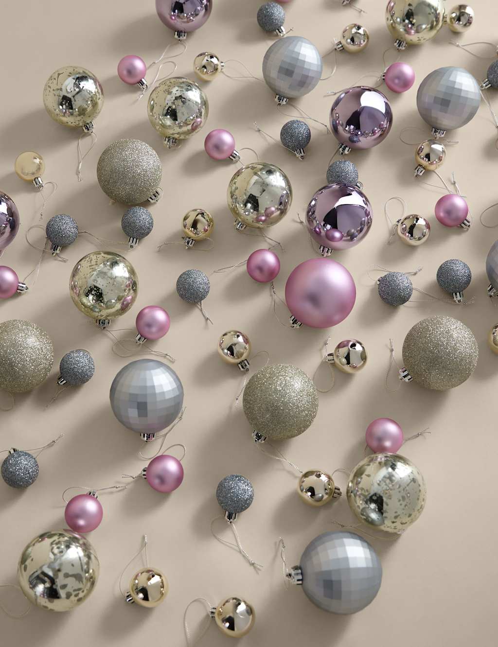 M&S 80pk Shatterproof Baubles Light Pink Mix
