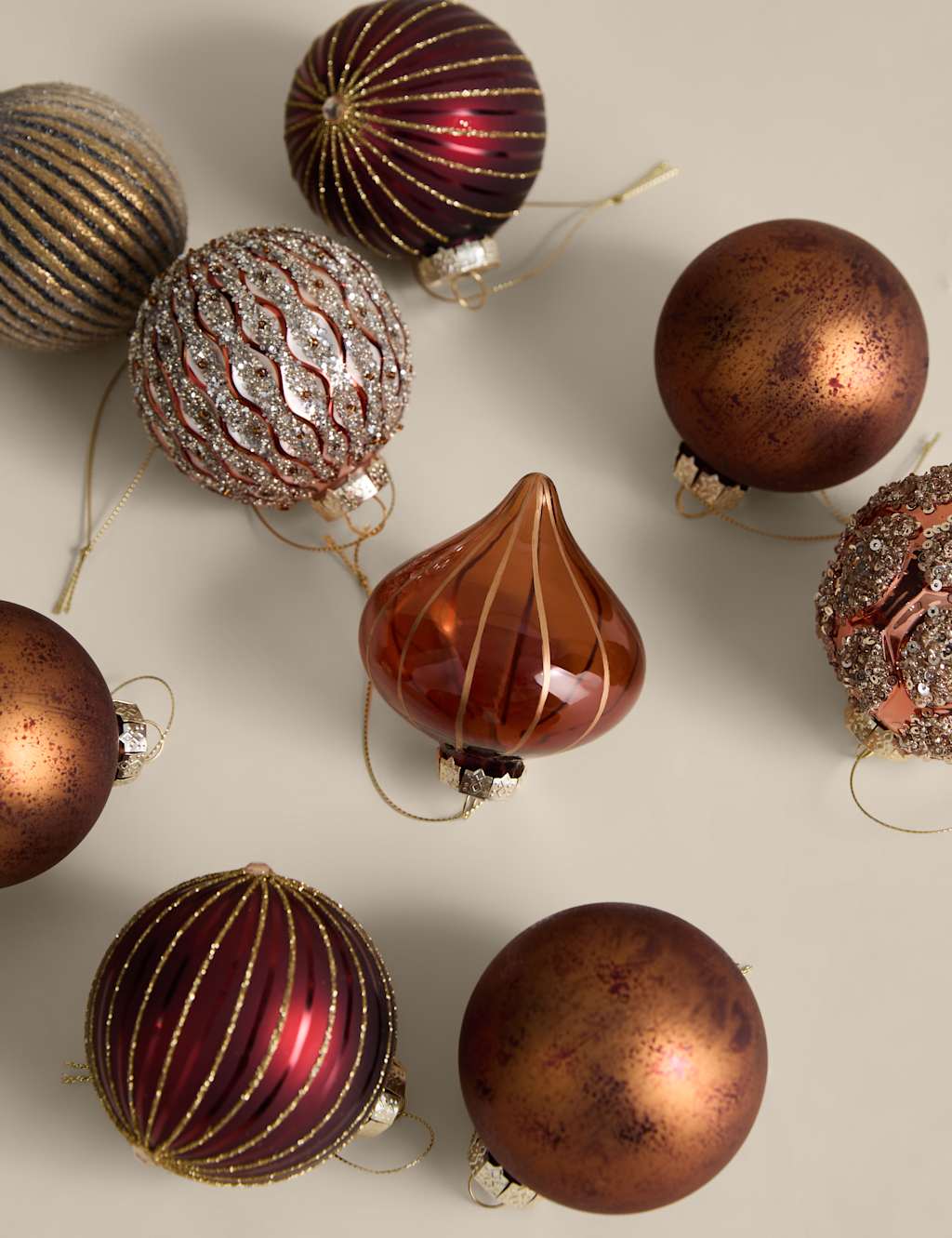 M&S 9pk Autumnal Mix Glass Baubles Multi