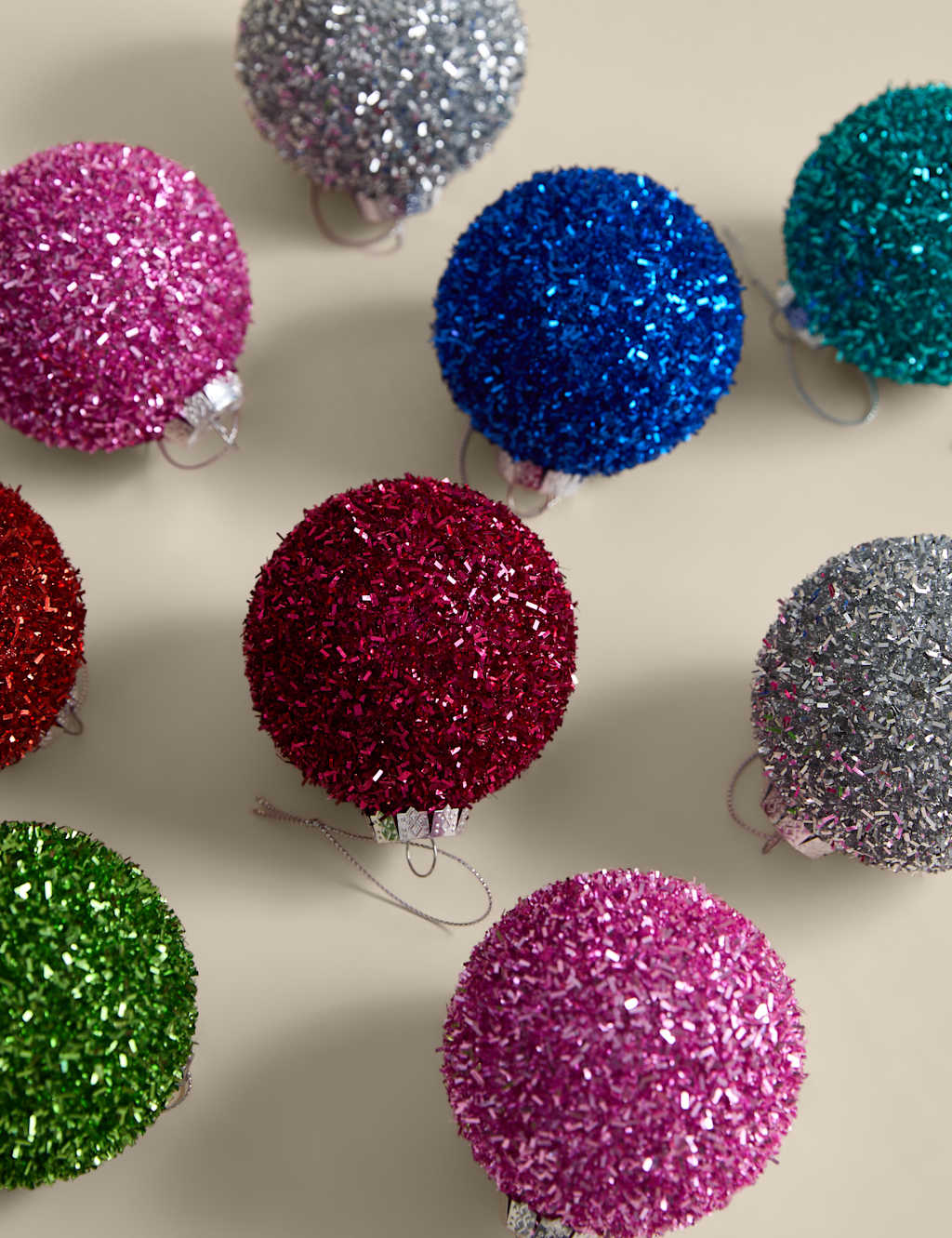 M&S 9pk Multicoloured Tinsel Baubles Multi