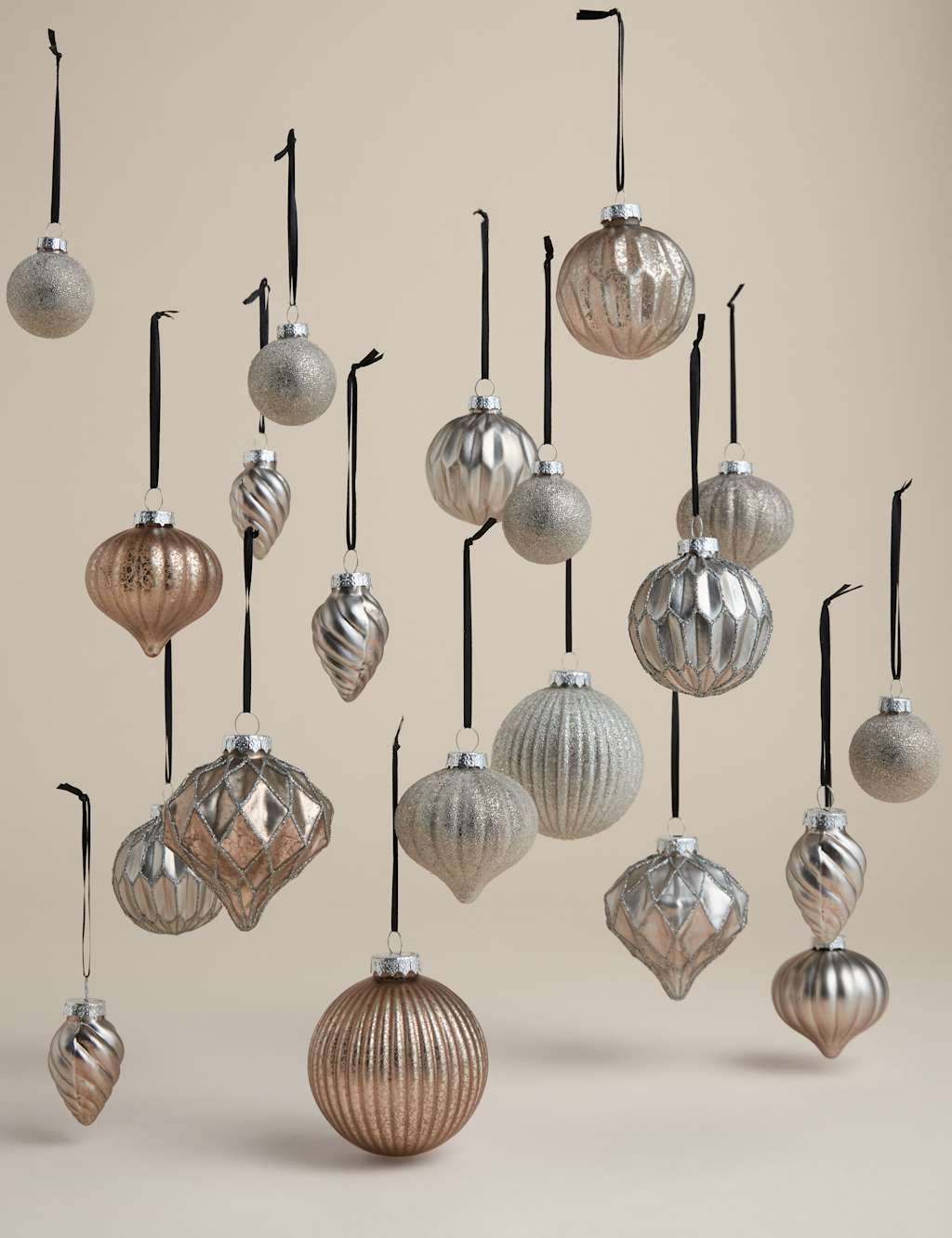 M&S 20pk Silver Grey Glass Baubles Gunmetal