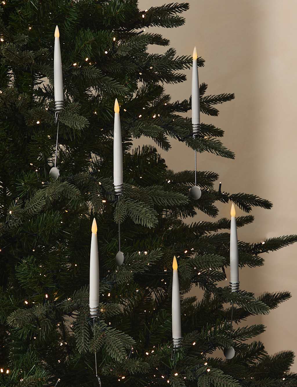 M&S 6pk Light Up Candle Tree Decorations Silver