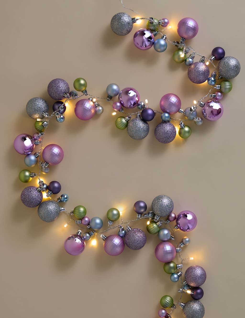 M&S Light Up Silver Bauble Garland Light Pink Mix