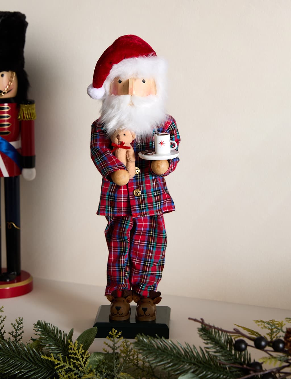 M&S Father Christmas in Pyjamas Nutcracker Room Decoration Red Mix